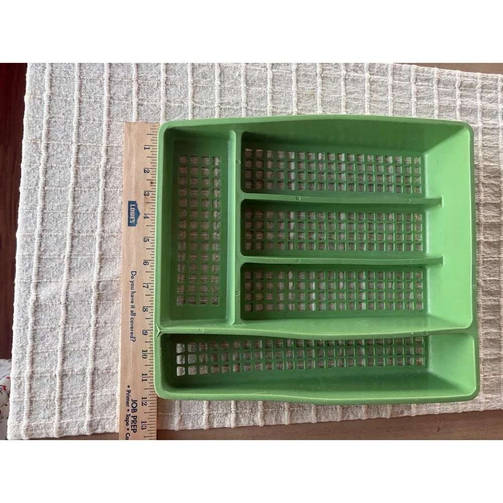 Vintage Deka Plastics Avocado Green Silverware Drawer Organizer Tray No 196 USA